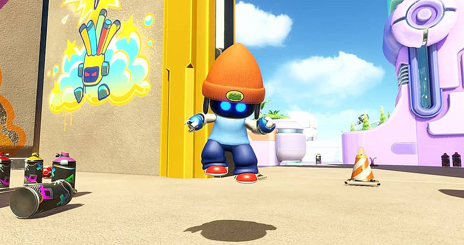 Astro Bot vestido como o icônico Parappa, de PaRappa the Rapper do bônus de pré-venda