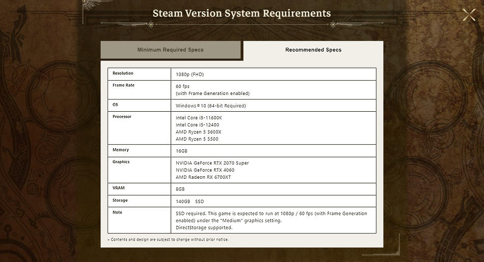 Os requisitos recomendados oficiais de Monster Hunter Wilds com frame gen