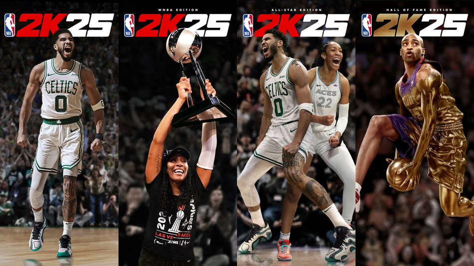 NBA 2K25 as 4 capas do jogo, standard, wnba, all-star, e hall of fame